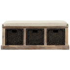 Rustic Entryway Storage Bench with 3 Removable Baskets & Cushioned Seat