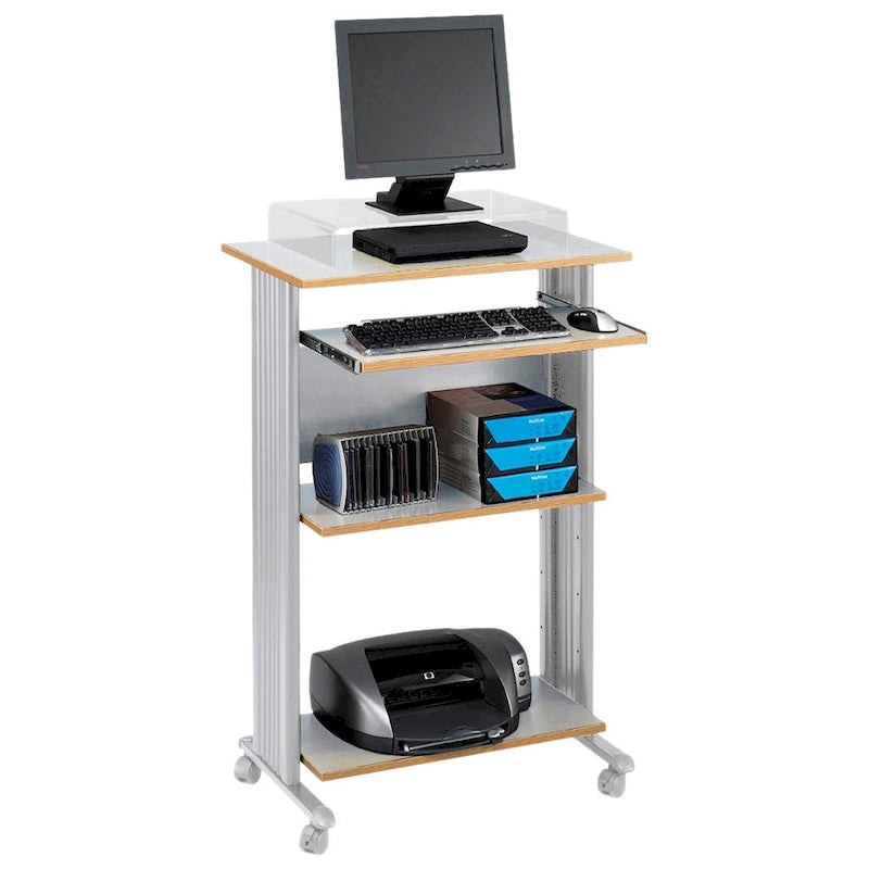 MUV Mobile Standing Computer Desk & Printer Stand with Storage Shelves