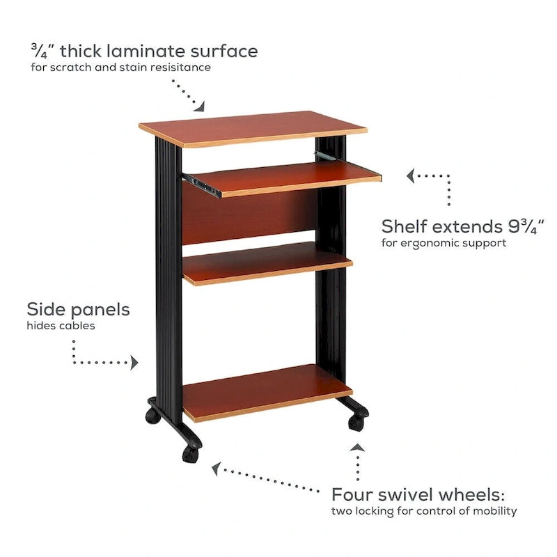 MUV Mobile Standing Computer Desk & Printer Stand with Storage Shelves