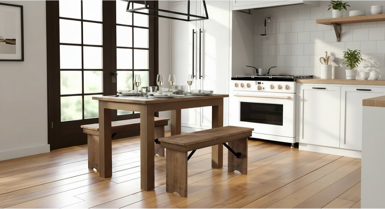 Rectangular Antique Rustic Solid Pine Farm Dining Table