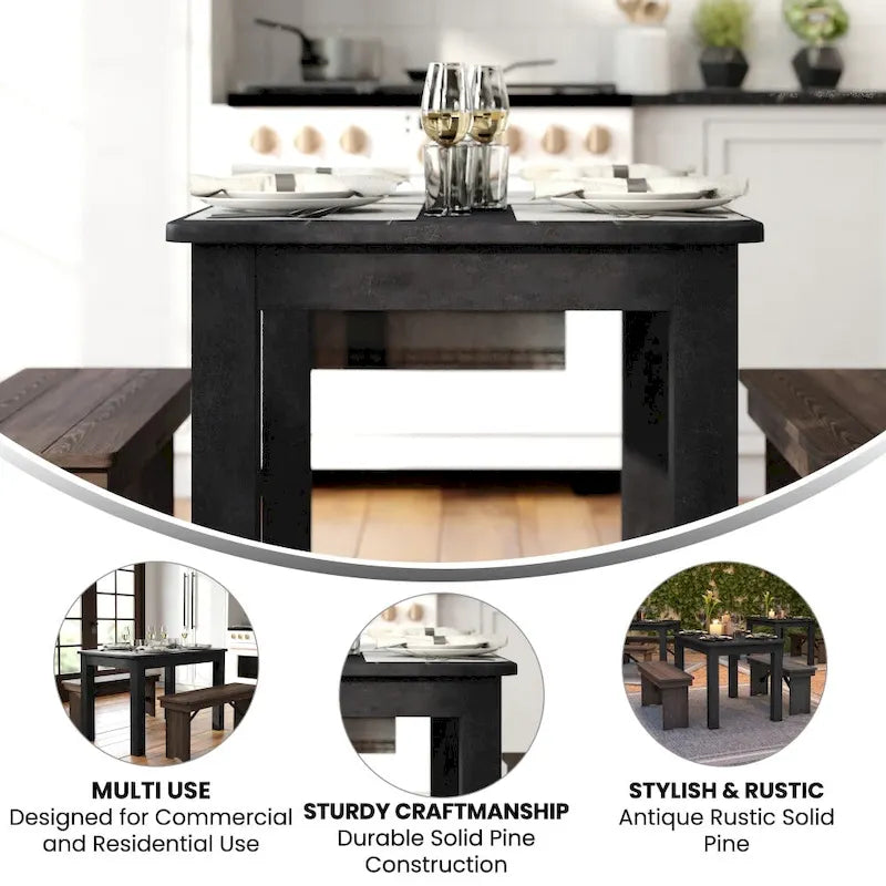 Rectangular Antique Rustic Solid Pine Farm Dining Table