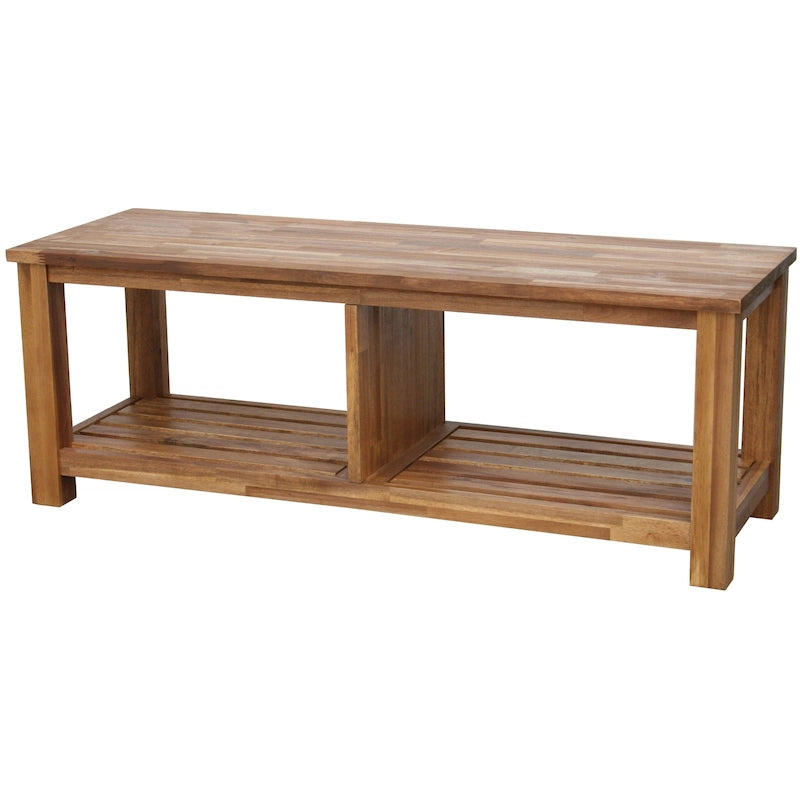 Solid Acacia Wood TV Bench - Contemporary Media Console with Storage