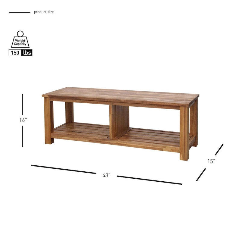 Solid Acacia Wood TV Bench - Contemporary Media Console with Storage