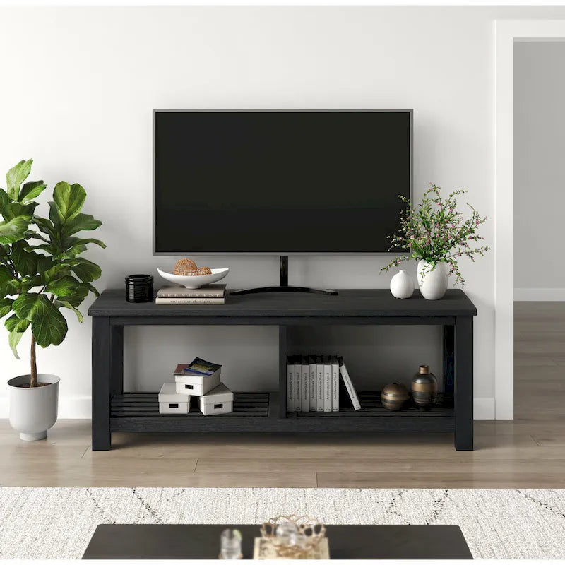 Solid Acacia Wood TV Bench - Contemporary Media Console with Storage