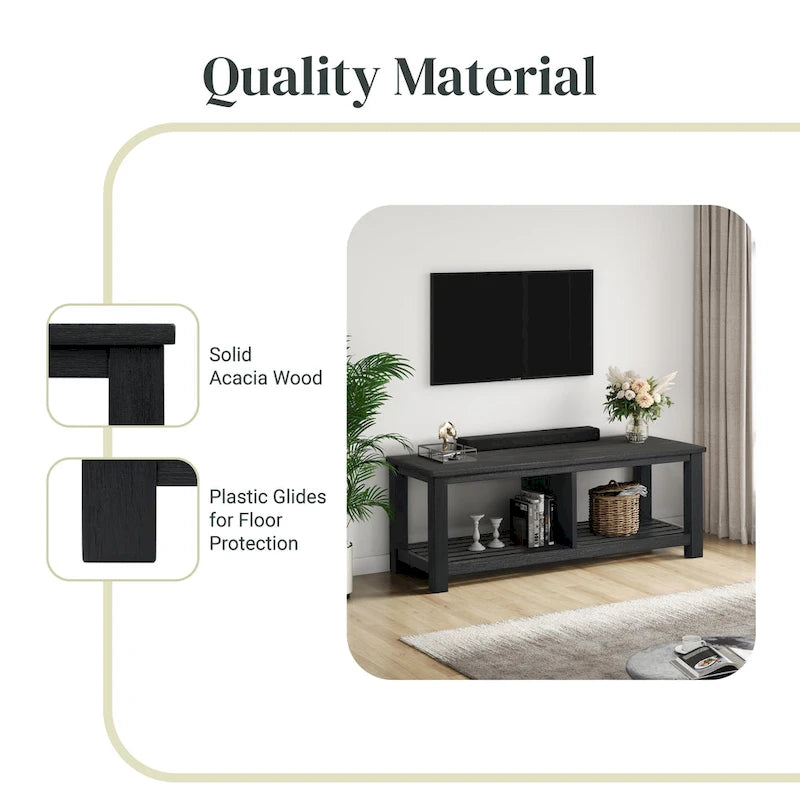Solid Acacia Wood TV Bench - Contemporary Media Console with Storage