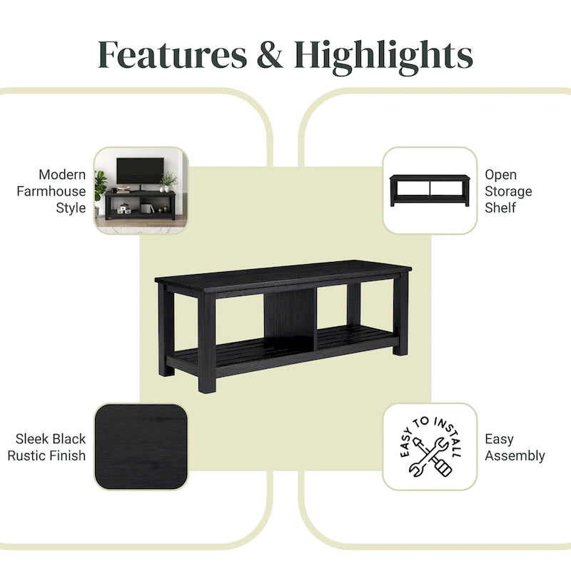 Solid Acacia Wood TV Bench - Contemporary Media Console with Storage
