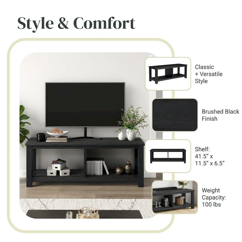 Solid Acacia Wood TV Bench - Contemporary Media Console with Storage