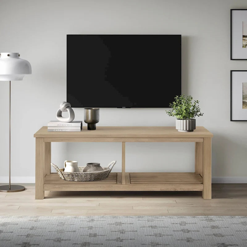 Solid Acacia Wood TV Bench - Contemporary Media Console with Storage