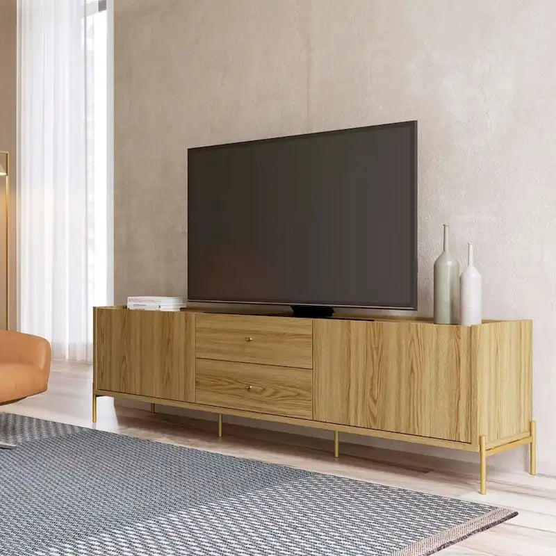 86.69" Glam Media Cabinet Console with Gold Accents - Living Room & Bedroom