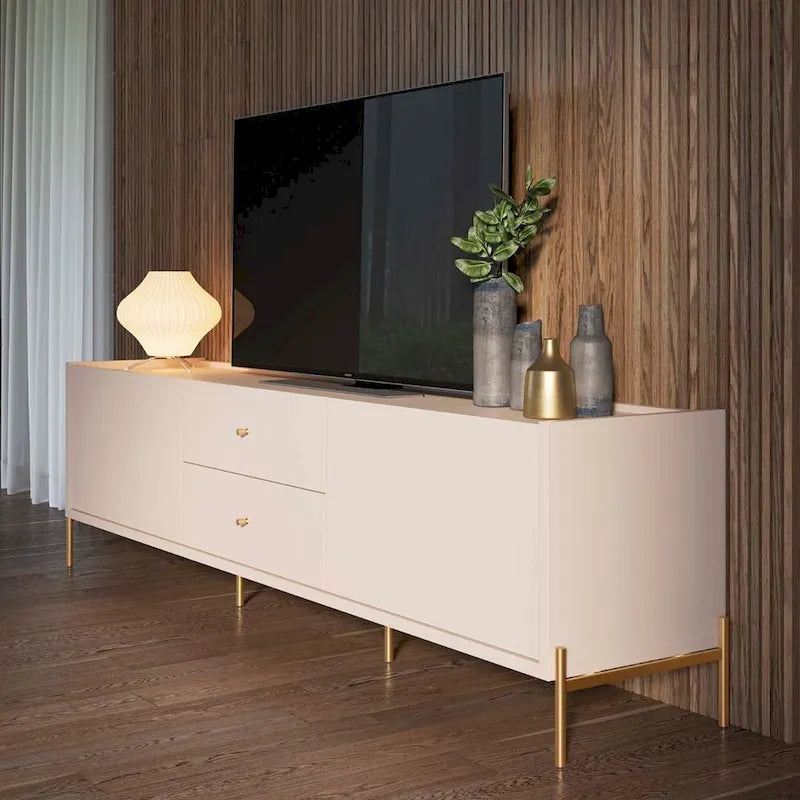86.69" Glam Media Cabinet Console with Gold Accents - Living Room & Bedroom