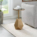 Table d'appoint géométrique en bronze antique avec plateau en verre noir - 14 L x 24 H x 14 P