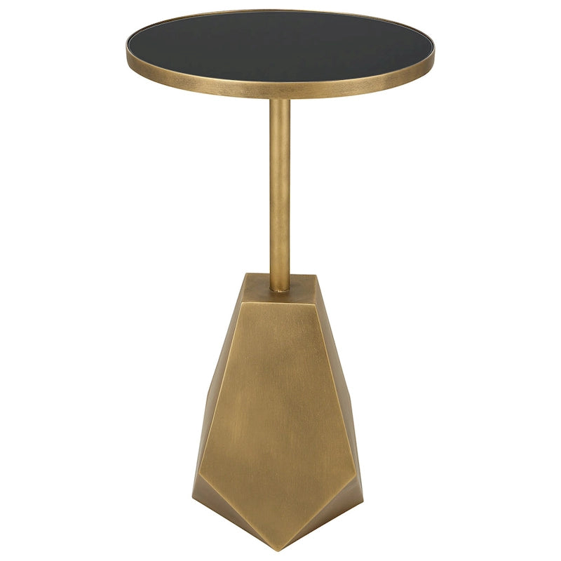 Geometric Antique Bronze Accent Table with Black Glass Top - 14W x 24H x 14D