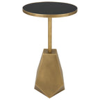 Geometric Antique Bronze Accent Table with Black Glass Top - 14W x 24H x 14D