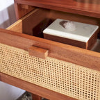 2-Drawer Rattan Accent Nightstand with Coastal Mindi Wood Frame