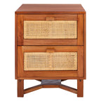2-Drawer Rattan Accent Nightstand with Coastal Mindi Wood Frame