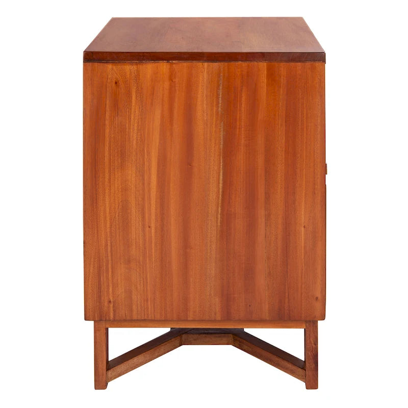 2-Drawer Rattan Accent Nightstand with Coastal Mindi Wood Frame