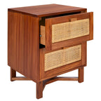 2-Drawer Rattan Accent Nightstand with Coastal Mindi Wood Frame