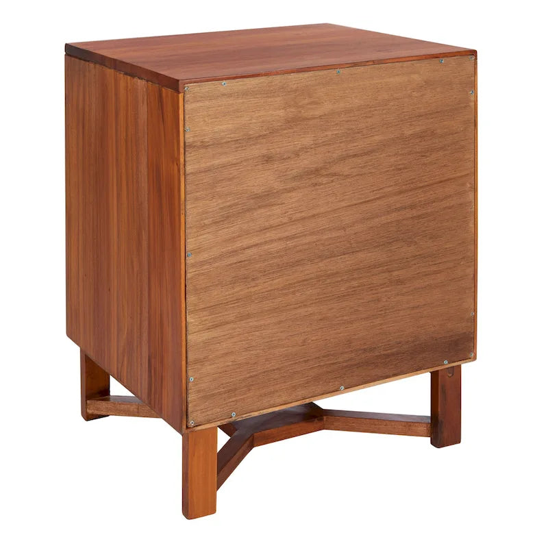 2-Drawer Rattan Accent Nightstand with Coastal Mindi Wood Frame