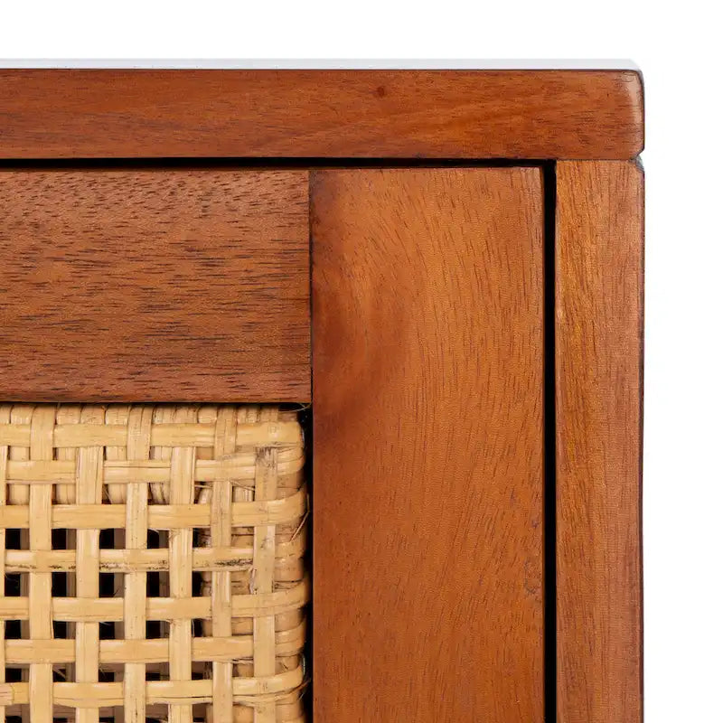 2-Drawer Rattan Accent Nightstand with Coastal Mindi Wood Frame