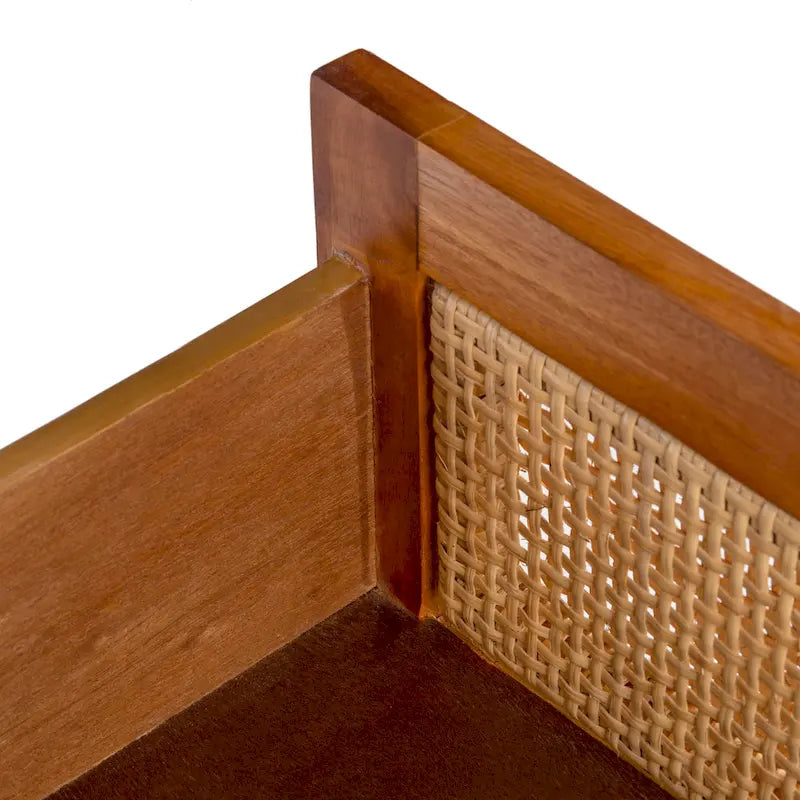 2-Drawer Rattan Accent Nightstand with Coastal Mindi Wood Frame