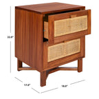 2-Drawer Rattan Accent Nightstand with Coastal Mindi Wood Frame