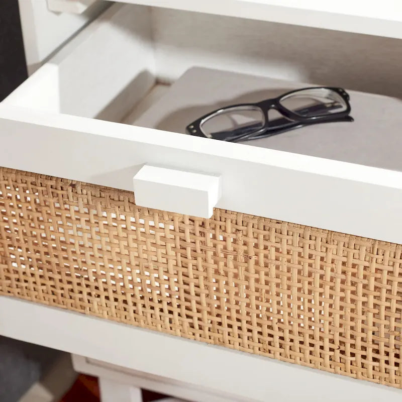 2-Drawer Rattan Accent Nightstand with Coastal Mindi Wood Frame
