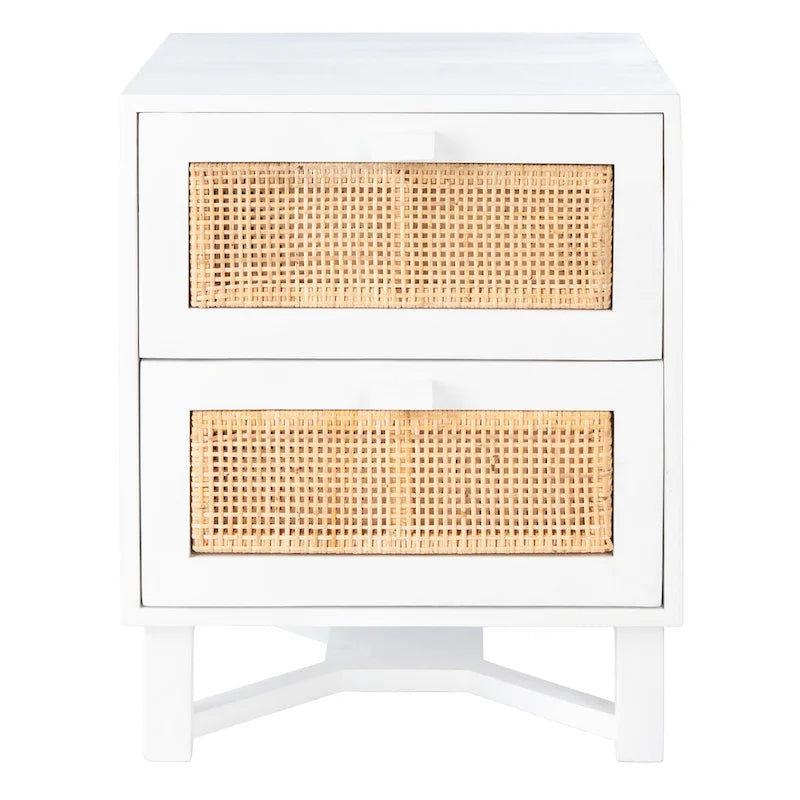 2-Drawer Rattan Accent Nightstand with Coastal Mindi Wood Frame