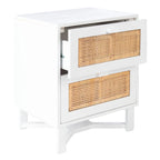 2-Drawer Rattan Accent Nightstand with Coastal Mindi Wood Frame