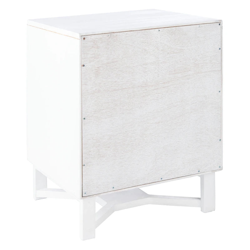 2-Drawer Rattan Accent Nightstand with Coastal Mindi Wood Frame