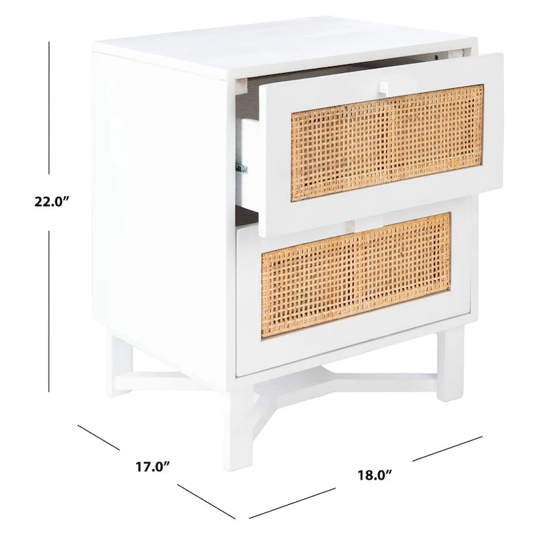 2-Drawer Rattan Accent Nightstand with Coastal Mindi Wood Frame