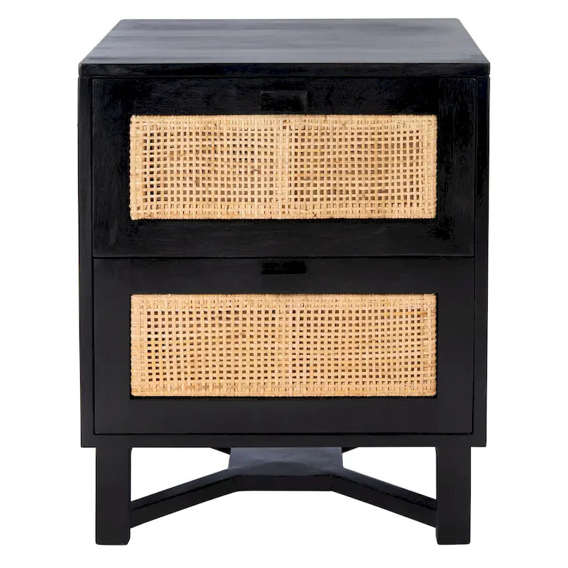 2-Drawer Rattan Accent Nightstand with Coastal Mindi Wood Frame