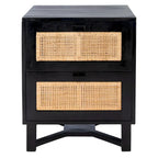 2-Drawer Rattan Accent Nightstand with Coastal Mindi Wood Frame
