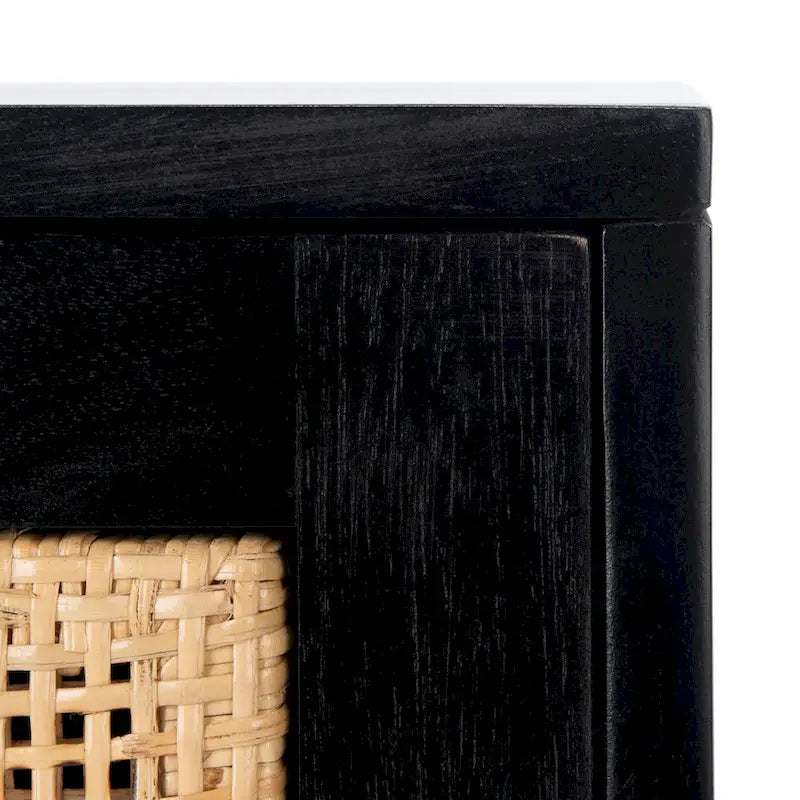 2-Drawer Rattan Accent Nightstand with Coastal Mindi Wood Frame