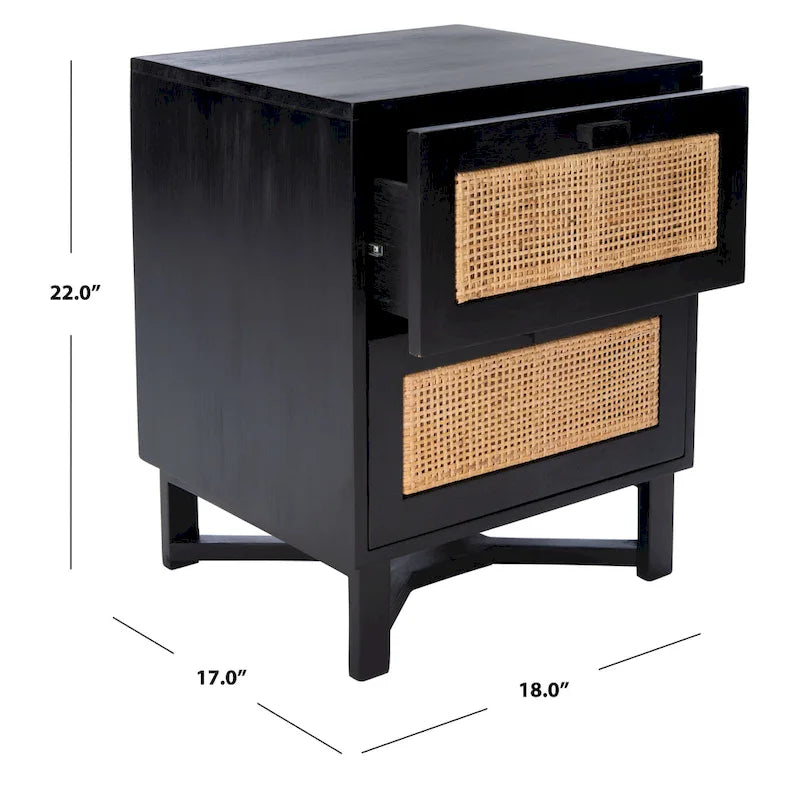 2-Drawer Rattan Accent Nightstand with Coastal Mindi Wood Frame
