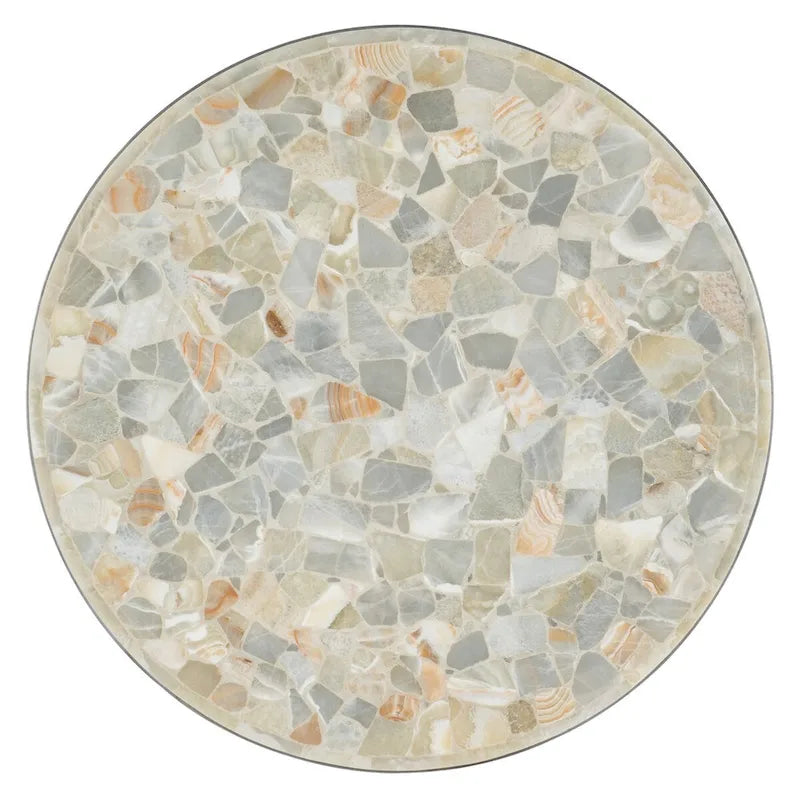 Round Cocktail Table - Pewter Metal Base & Tumbled White Onyx Top, 42"
