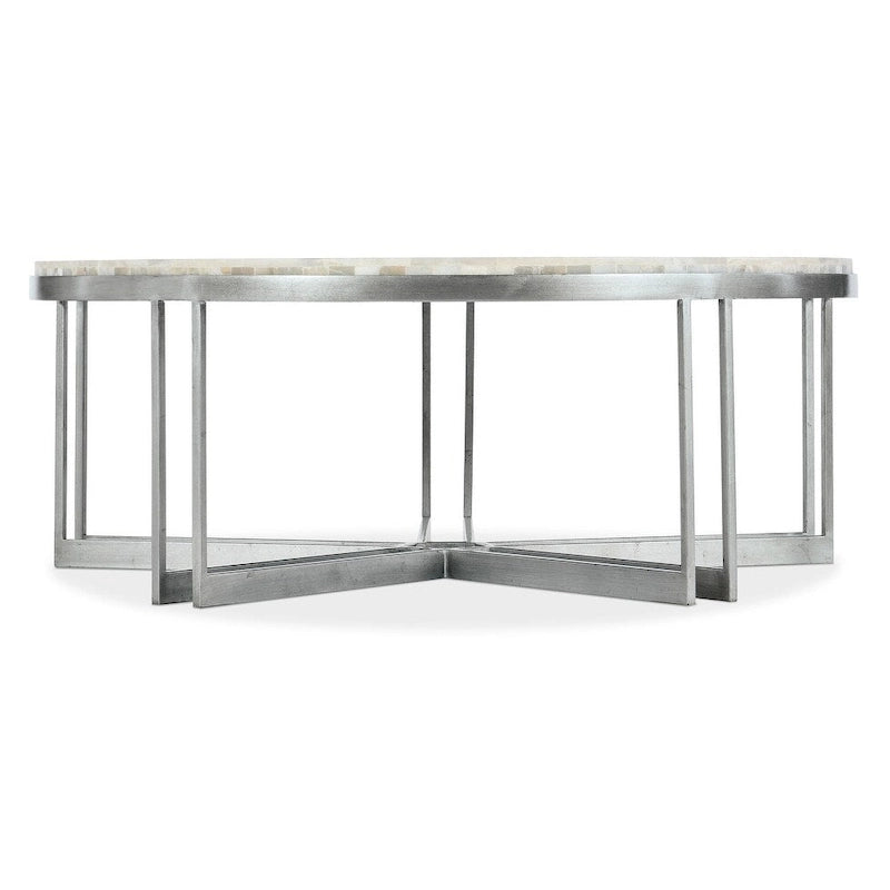 Round Cocktail Table - Pewter Metal Base & Tumbled White Onyx Top, 42"
