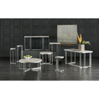 Round Cocktail Table - Pewter Metal Base & Tumbled White Onyx Top, 42"