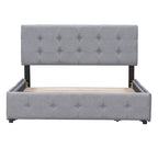 Upholstered Platform Bed with Classic Headboard and 4 Drawers, No Box Spring Needed, Linen Fabric, Queen Size Light Gray