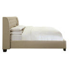 Pax Queen Bed with Storage Footboard & Button Tufted Beige Linen Upholstery