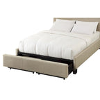Pax Queen Bed with Storage Footboard & Button Tufted Beige Linen Upholstery