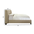 Pax Queen Bed with Storage Footboard & Button Tufted Beige Linen Upholstery