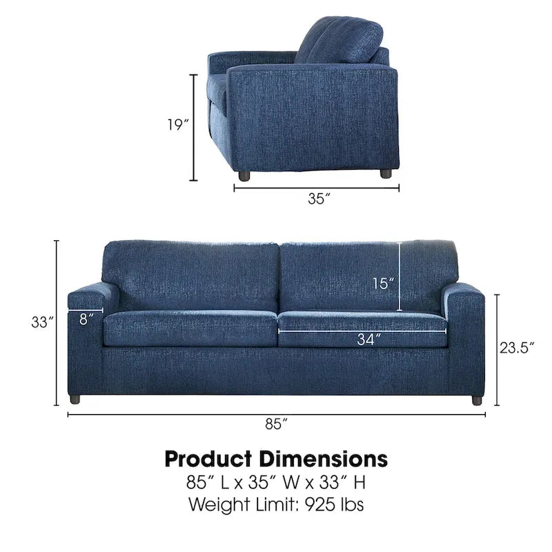 Transitional Cushion Back Sofa - Made in USA, 100% Polyester, 85W