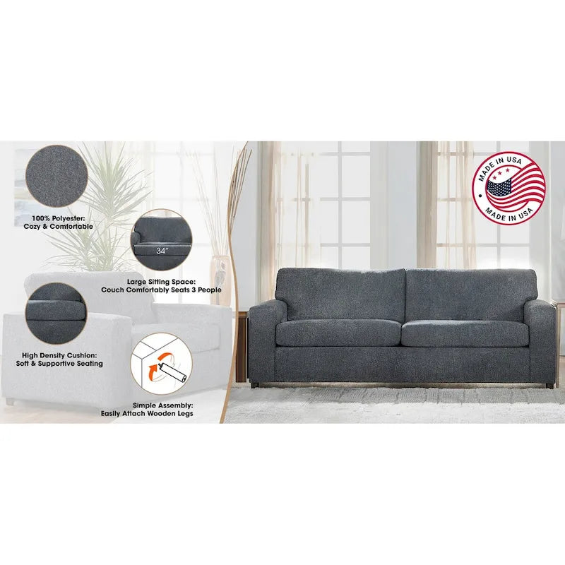 Transitional Cushion Back Sofa - Made in USA, 100% Polyester, 85W