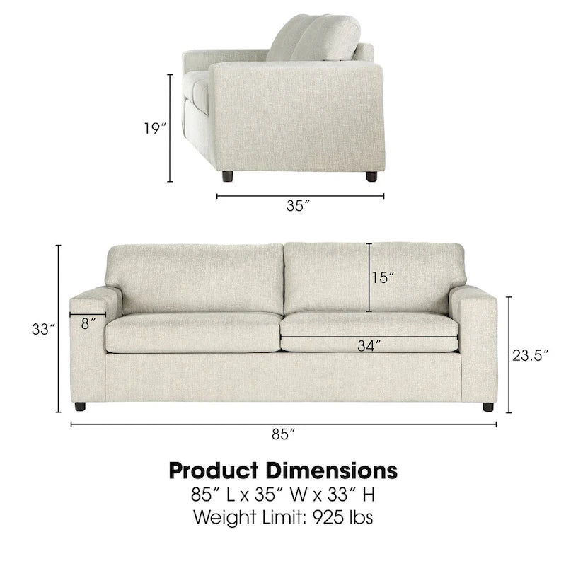 Transitional Cushion Back Sofa - Made in USA, 100% Polyester, 85W
