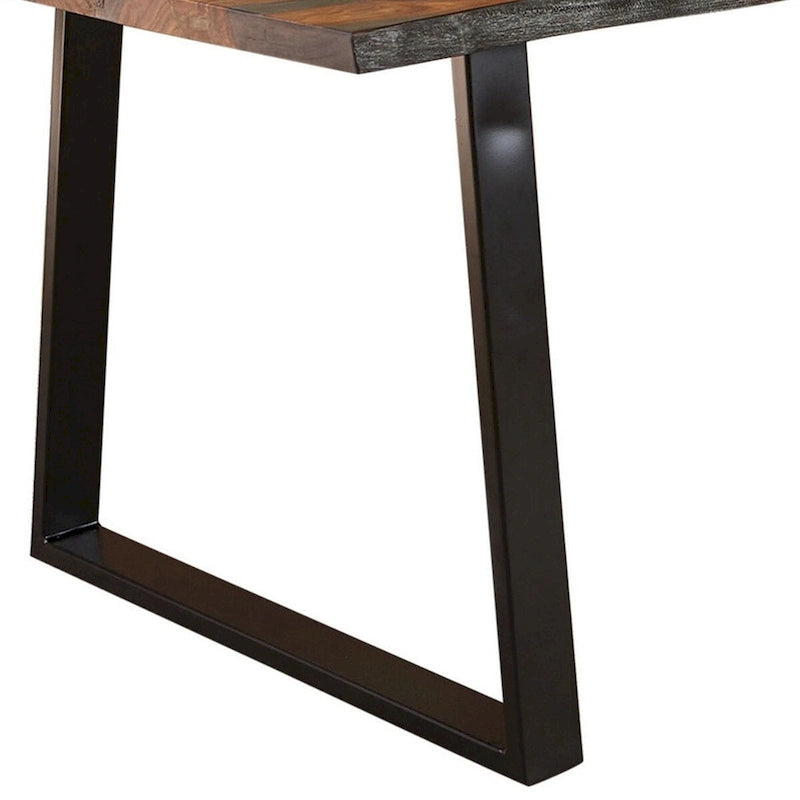 Maze 80 Inch Rectangular Dining Table, Live Edge, Iron Base, Chestnut Brown