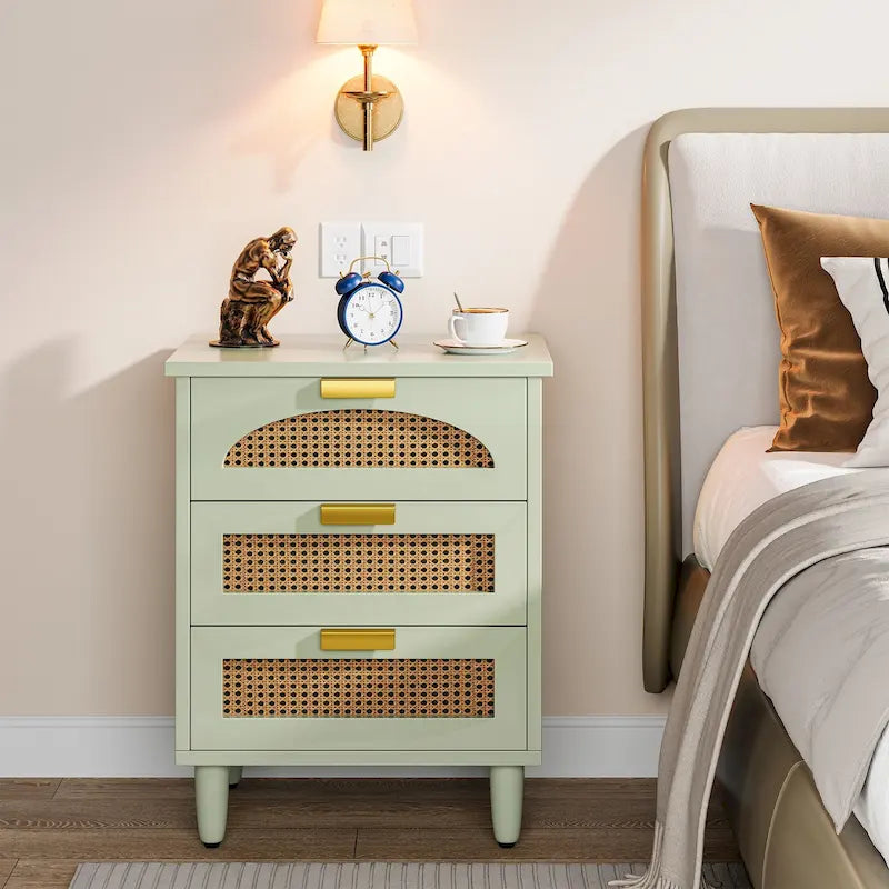 20-Inch Night Stand, 3-Drawer Wood Bedside Table Storage Cabinet for Bedroom, Green
