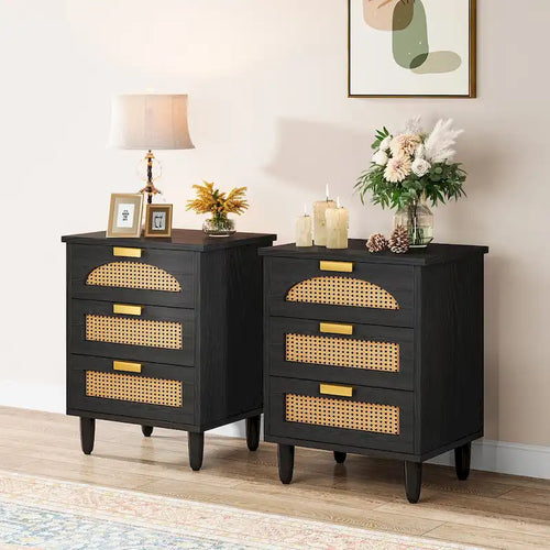 20-Inch Night Stand, 3-Drawer Wood Bedside Table Storage Cabinet for Bedroom, Green