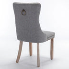 High-end Tufted Solid Wood Contemporary Flax Upholstered Linen Dining Chair with Wood Legs Nailhead Trim 2-Pcs Set