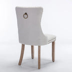 High-end Tufted Solid Wood Contemporary Flax Upholstered Linen Dining Chair with Wood Legs Nailhead Trim 2-Pcs Set