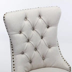 High-end Tufted Solid Wood Contemporary Flax Upholstered Linen Dining Chair with Wood Legs Nailhead Trim 2-Pcs Set
